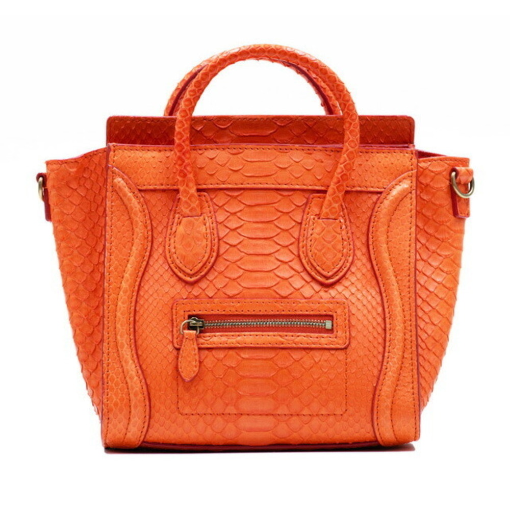 Celine Shopper Luggage handbag shoulder bag orange python leather strap
